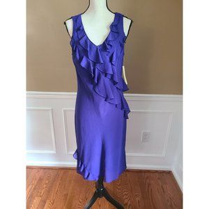 NWT AMANDA SMITH Dress V-Neck Sleeveless Ruffle beaded size 10 Blue Cocktail